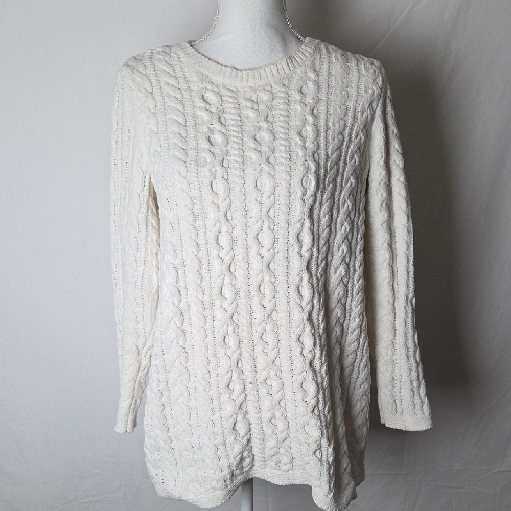 J.Jill Women's Elegant Cream Chunky Cable Knit Sweater Size Medium